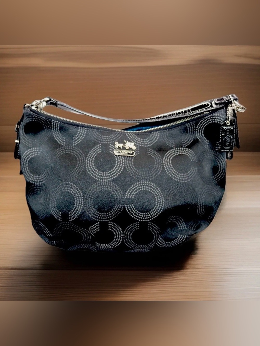 Coach Black Signature “C-Circle” Hobo Shoulder Bag — Excellent Condition